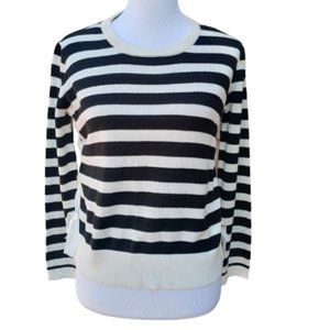 Joseph A Striped Crewneck Sweater Black White Lace-Up Sides Cotton